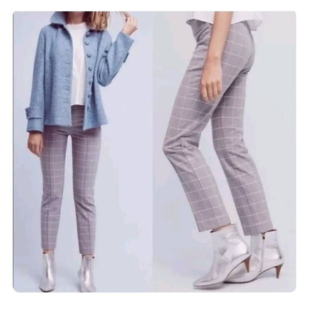 Anthropologie Gray Plaid Cartonnier Isabella Trouser Pants Size 4